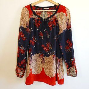 Meadow Rue Blossom Peasant Blouse Red Silk Large